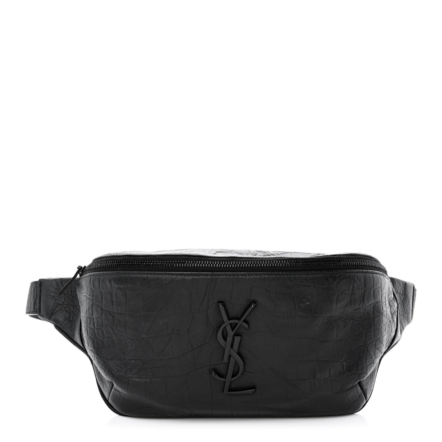 Calfskin Crocodile Embossed Monogram Belt Bag Black