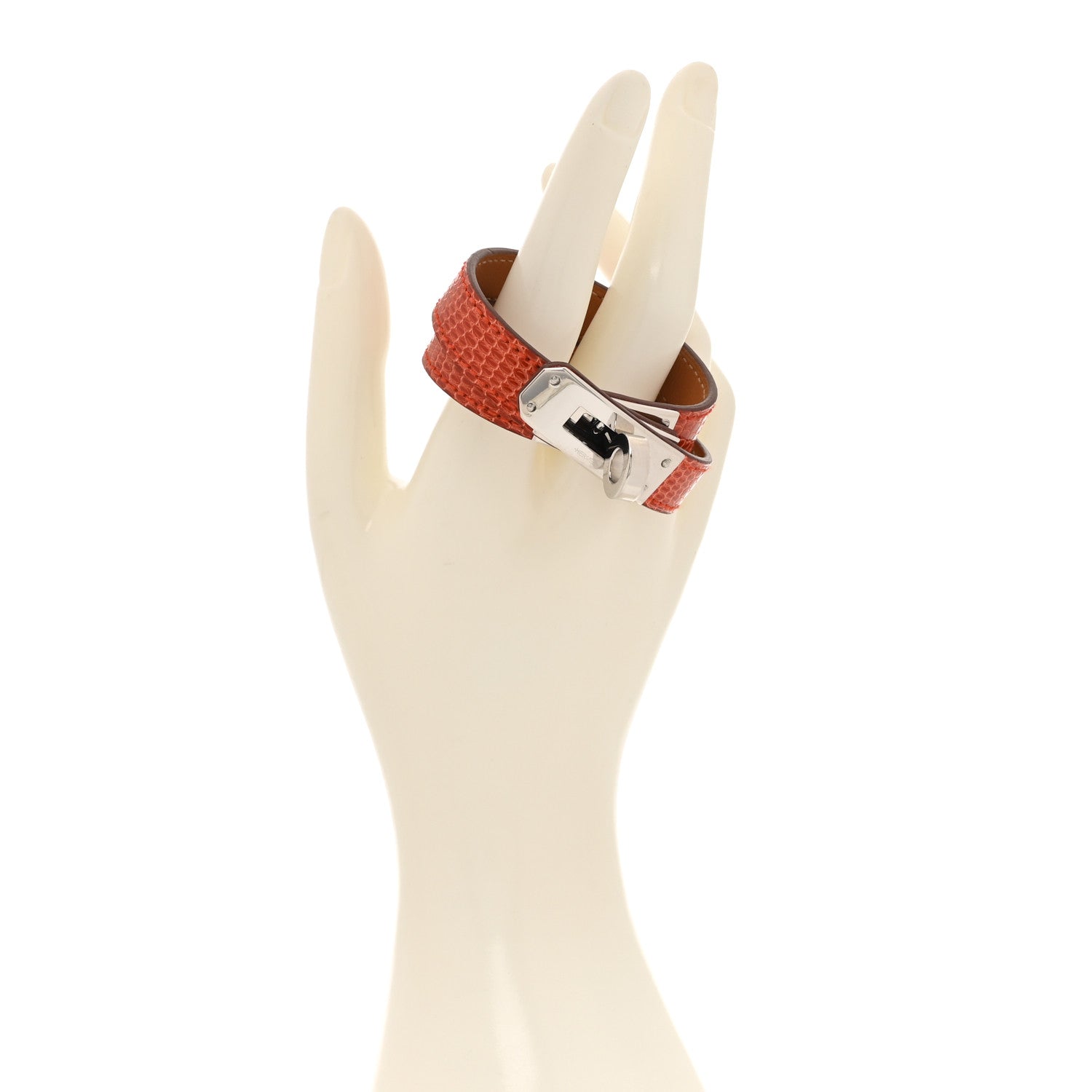 Hermes Lizard Kelly Double Tour Bracelet T2 Orange Poppy 2 of 6