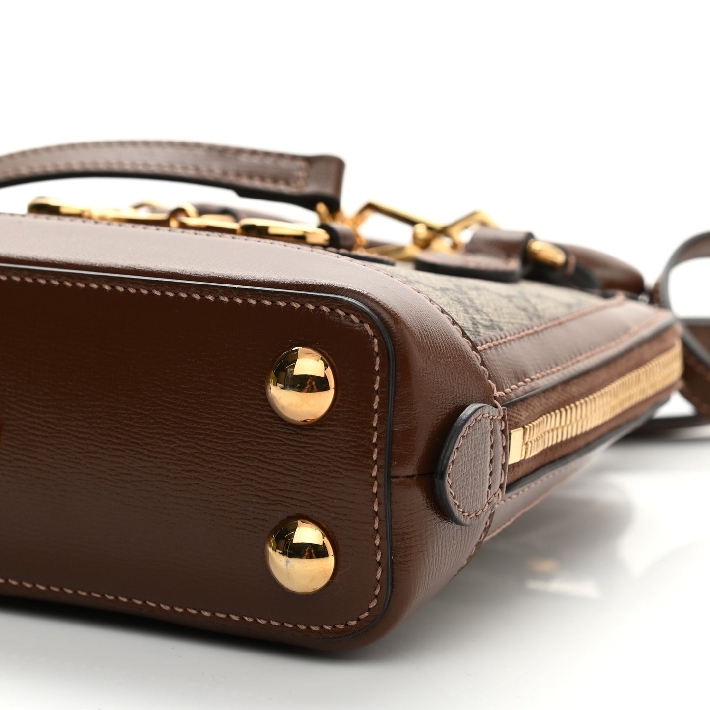 GG Supreme Monogram Azalea Calfskin Mini Horsebit 1955 Top Handle Bag Beige Ebony Brown Sugar