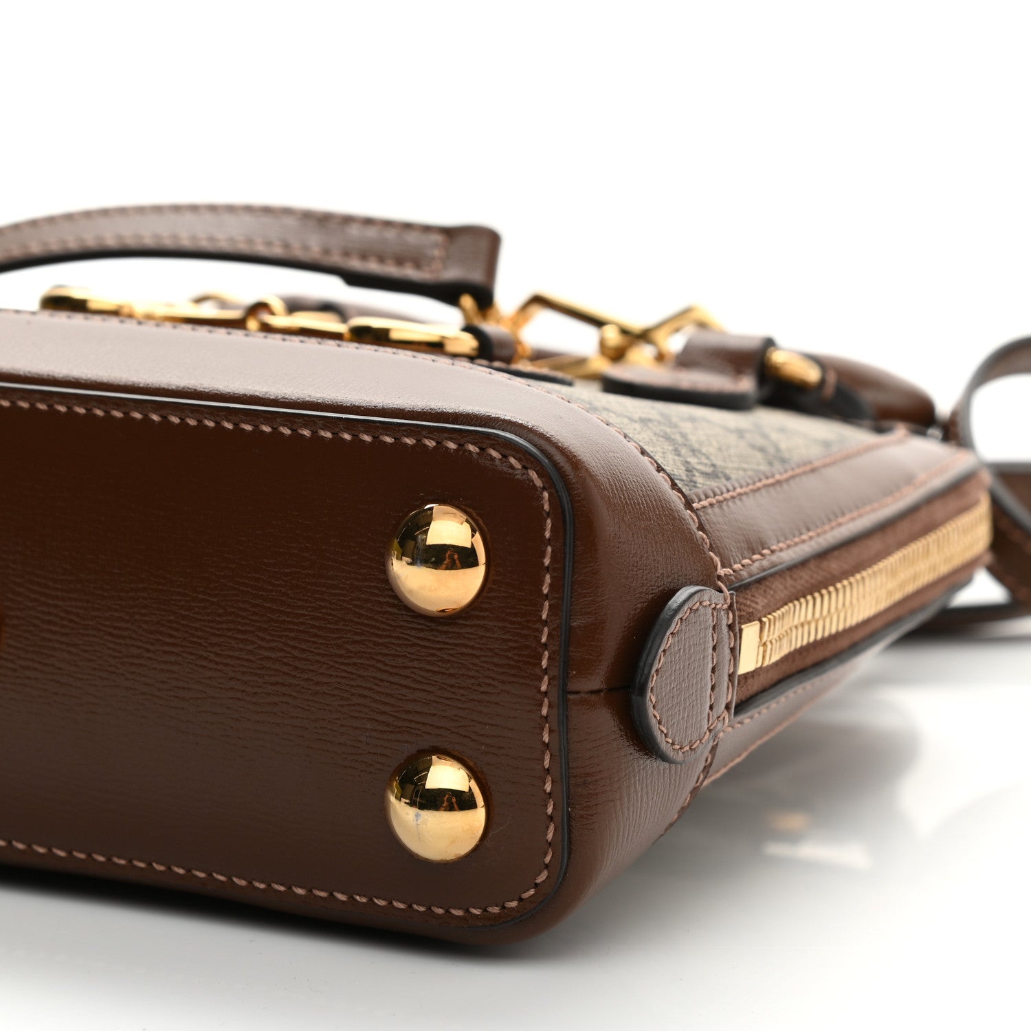 Gucci GG Supreme Monogram Azalea Calfskin Mini Horsebit 1955 Top Handle Bag Beige Ebony Brown Sugar 9 of 9