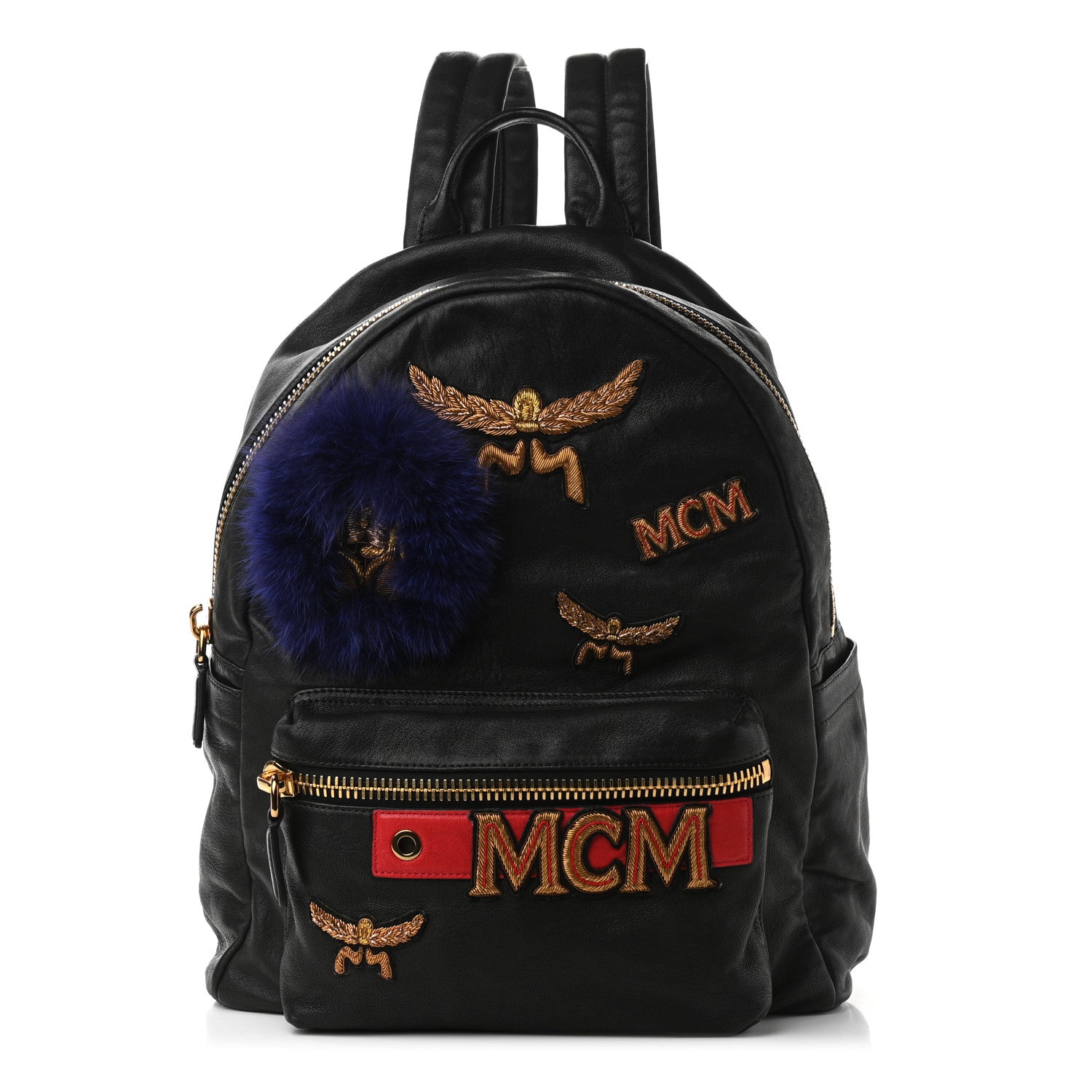 MCM Lambskin Fox Fur Medium Stark Insignia Backpack Black 1 of 11