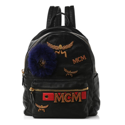 MCM Lambskin Fox Fur Medium Stark Insignia Backpack Black 1 of 11