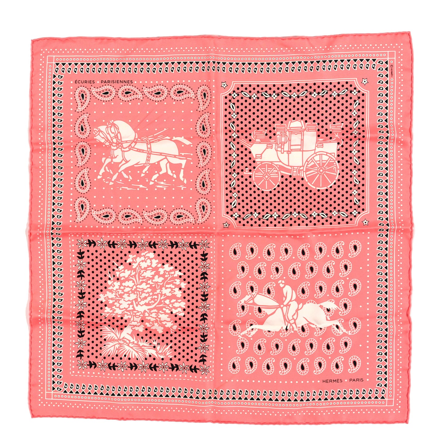 Silk Ecuries Parisiennes Bandana Scarf 55 Rose Malabar Black White