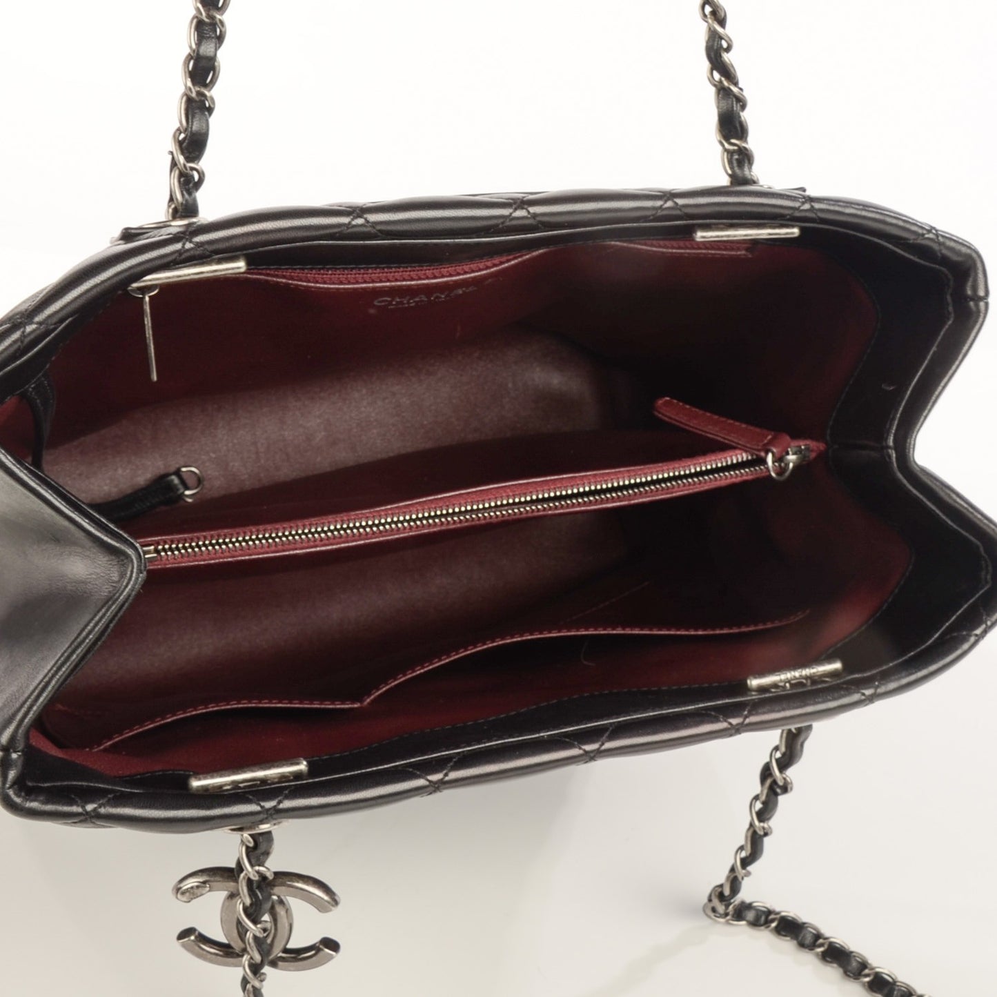 Lambskin Quilted Trendy CC Shopping Tote Black