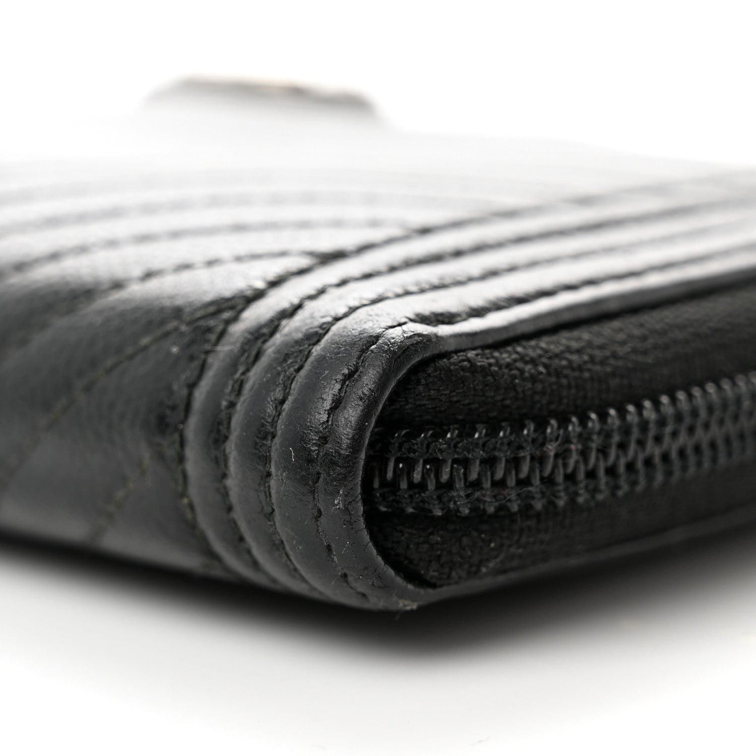 Chanel Caviar Chevron Quilted Zip Around Boy Wallet Black 9 of 11
