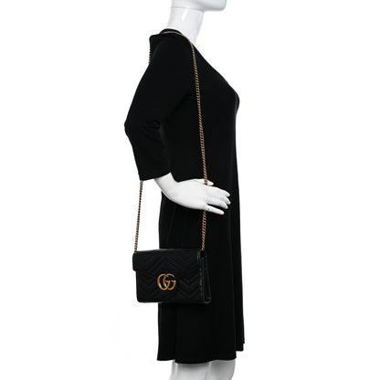 Gucci Calfskin Matelasse GG Marmont Chain Wallet Black 2 of 13