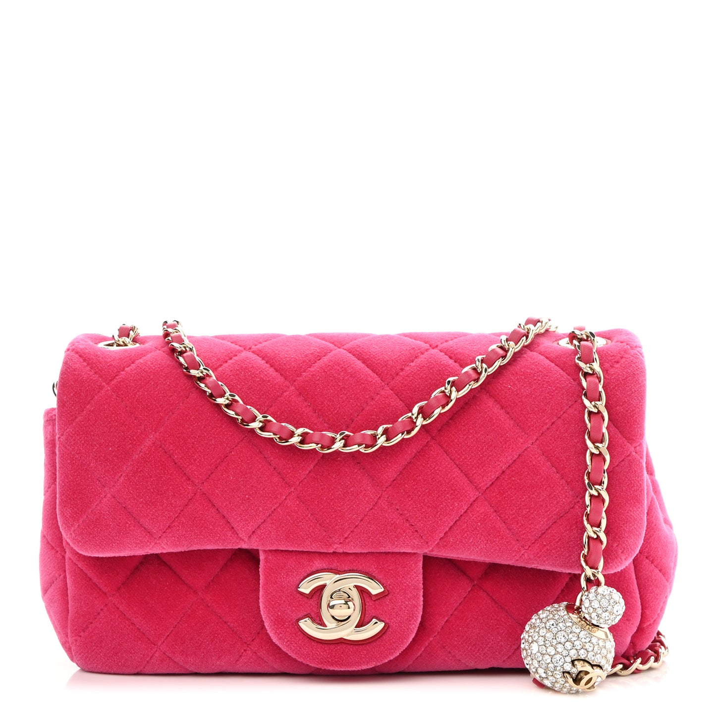 Velvet Quilted Mini Rectangular Pearl Crush Flap Fuchsia