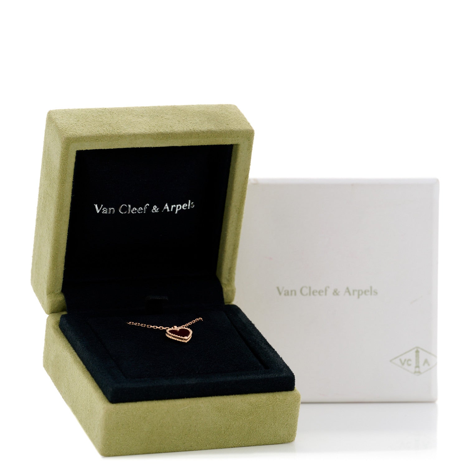 Van Cleef & Arpels 18k Rose Gold Carnelian Sweet Alhambra Heart Pendant Necklace 6 of 6