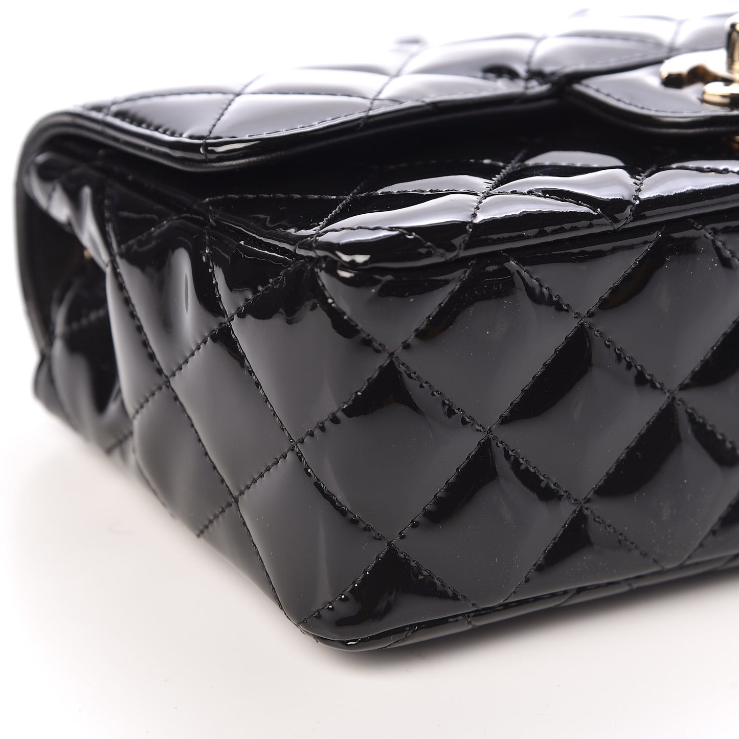 Patent Calfskin Quilted Mini Rectangular Flap Black