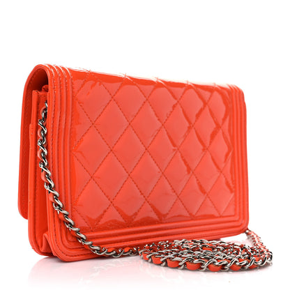Chanel Patent Calfskin Quilted Boy Wallet On Chain WOC Orange 3 of 10