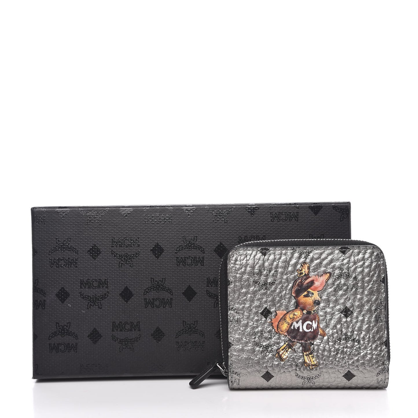 Metallic Visetos Rabbit Zip Around Wallet Silver