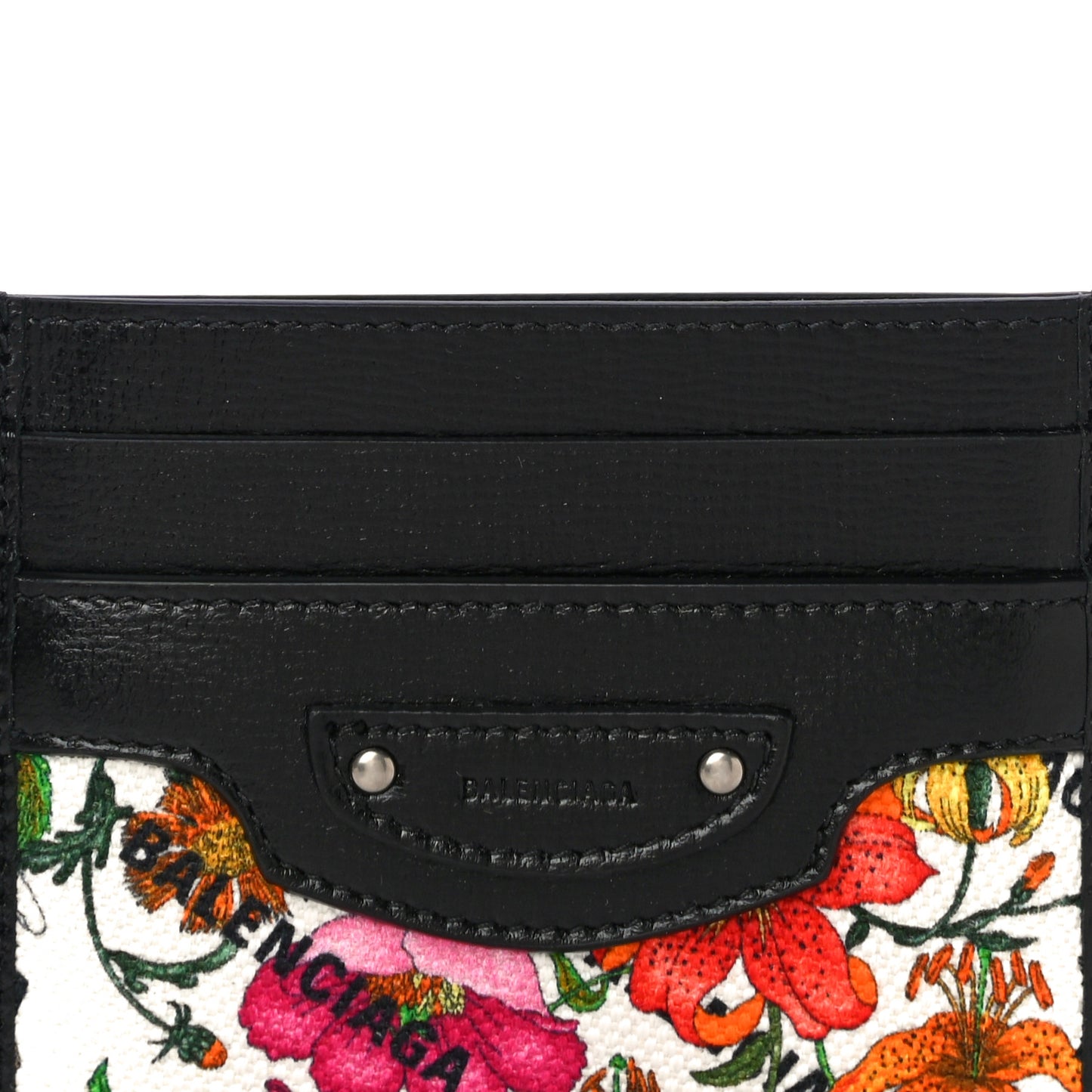 X GUCCI Canvas Azalea Calfskin Flora Logo Print Neo Classic Card Holder White Multicolor Black