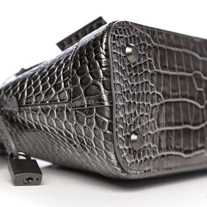 Balenciaga Metallic Calfskin Crocodile Embossed S Ville Top Handle Bag Grey 6 of 8