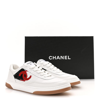 Chanel Calfskin Patent Calfskin Mens CC Sneakers 44 White Black Red 9 of 9
