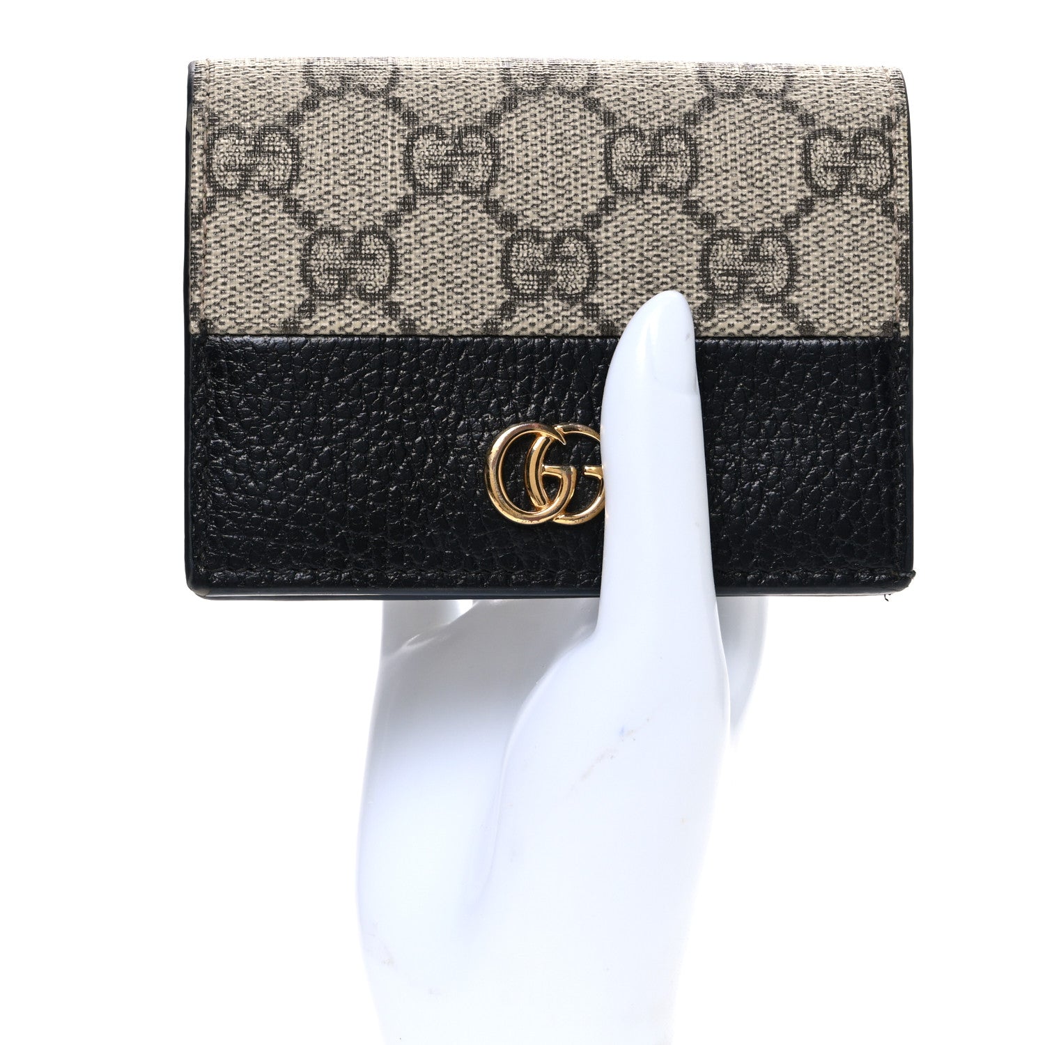 Gucci Dollar Calfskin GG Supreme Monogram GG Marmont Card Case Black Beige Ebony 2 of 7