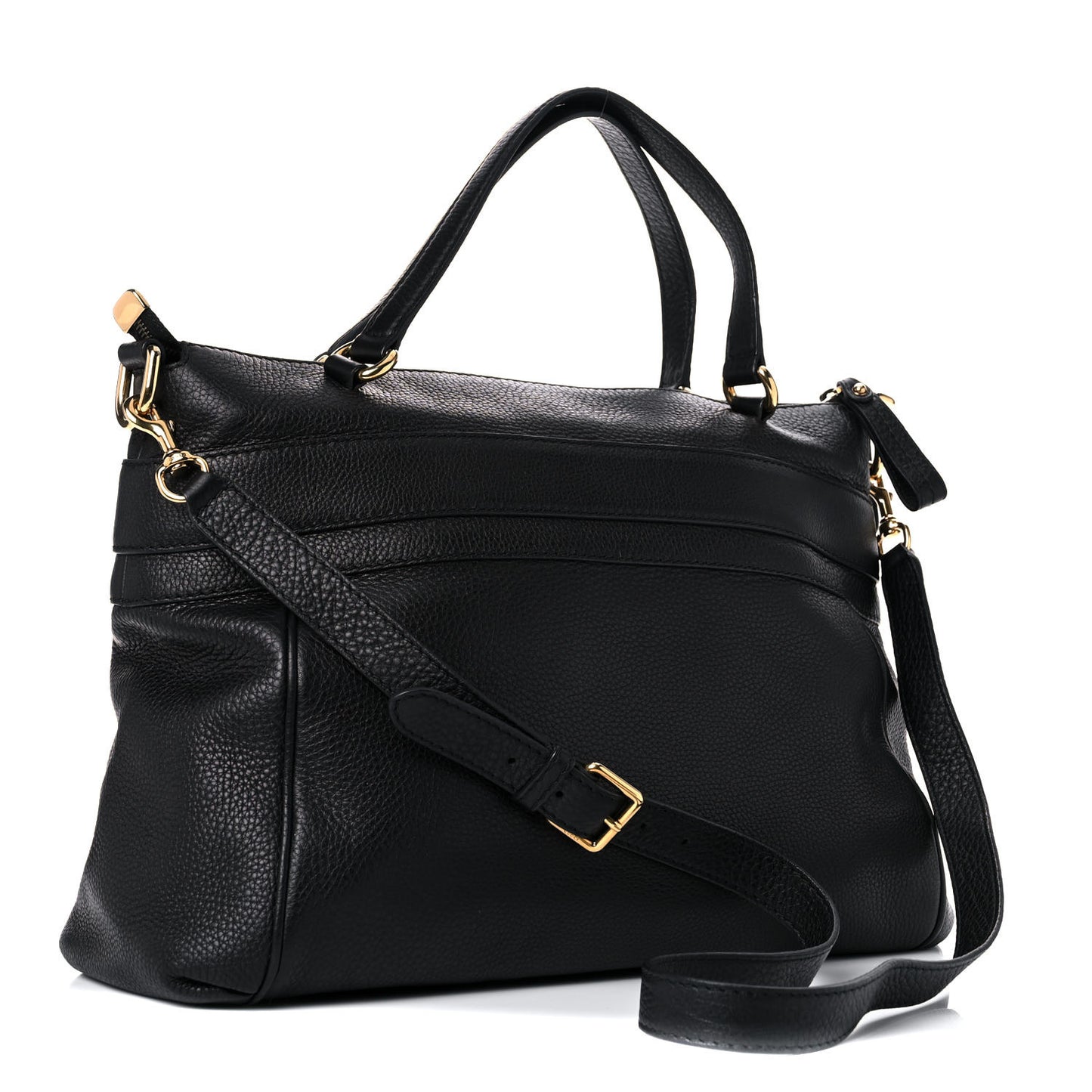 Pebbled Calfskin Ride Medium Top Handle Bag Black