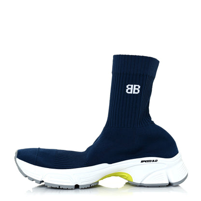 Balenciaga Technical Ribbed 3D Recycled Knit Tri-Color Womens Speed 3.0 Sneakers 38 Navy White Grey Fluo Yellow 1 of 7