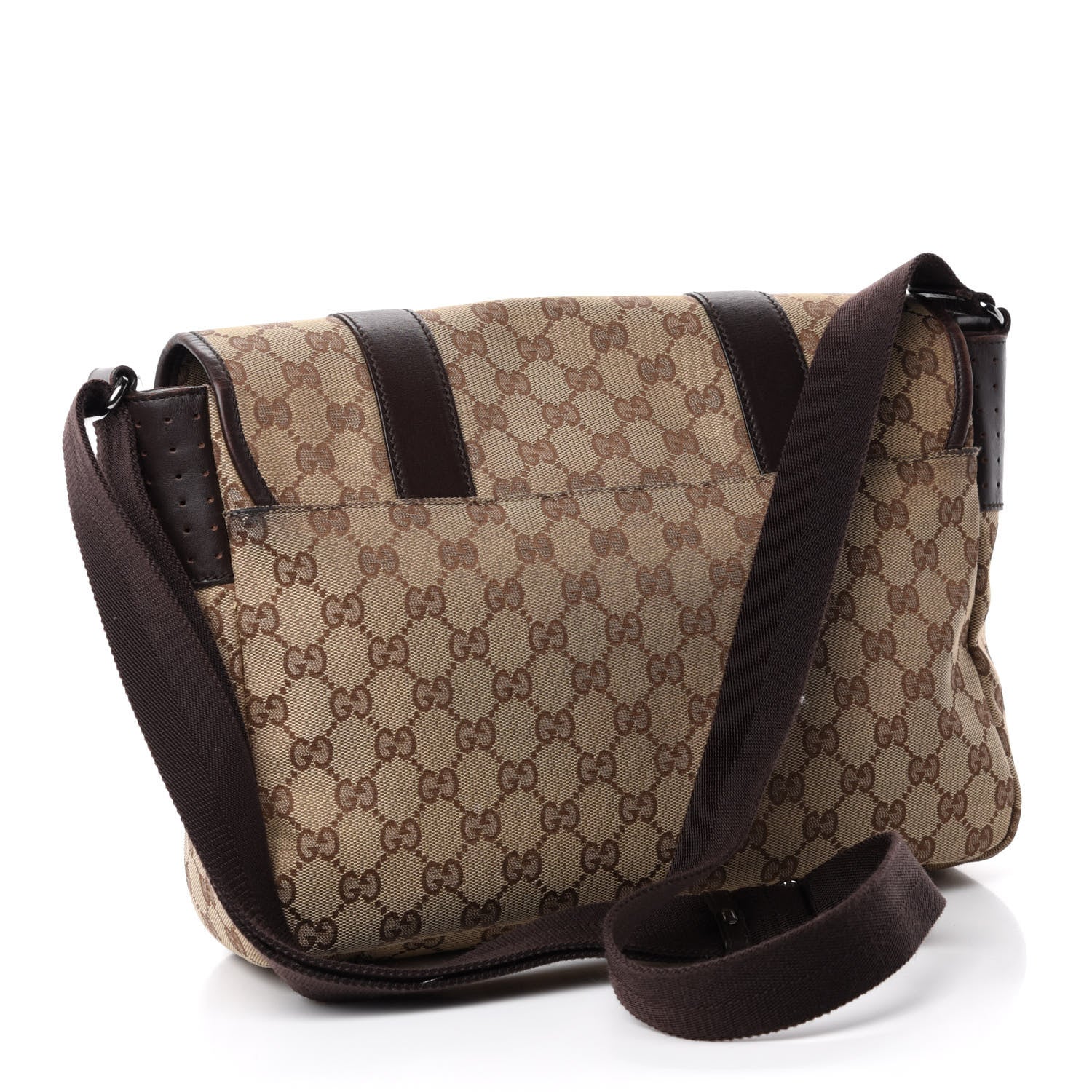 Gucci Monogram Medium Double Buckle Flap Messenger Bag Beige Dark Brown 3 of 12