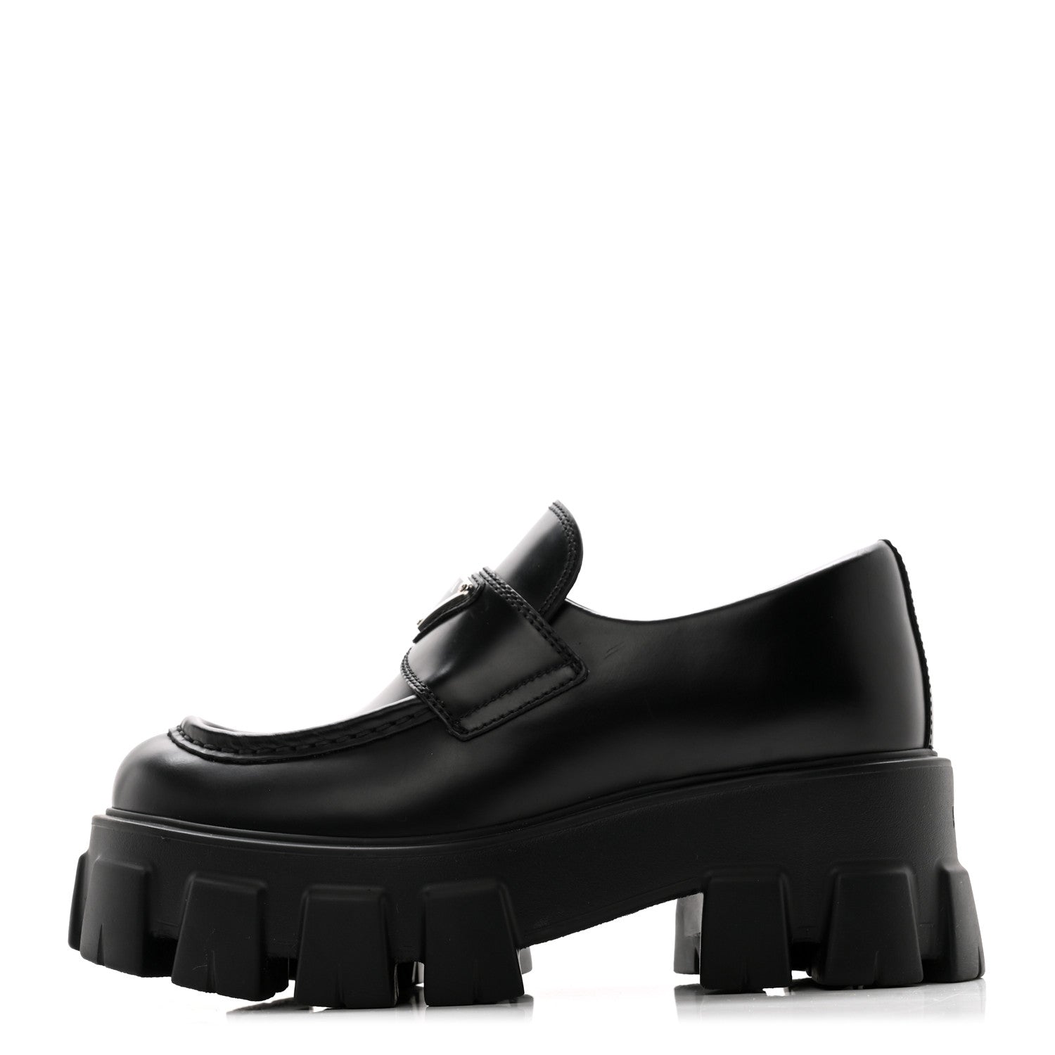 Prada Spazzolato Triangle Logo Monolith Pointy 55mm Loafers 35 Black 1 of 8