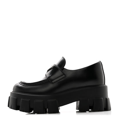 Prada Spazzolato Triangle Logo Monolith Pointy 55mm Loafers 35 Black 1 of 8