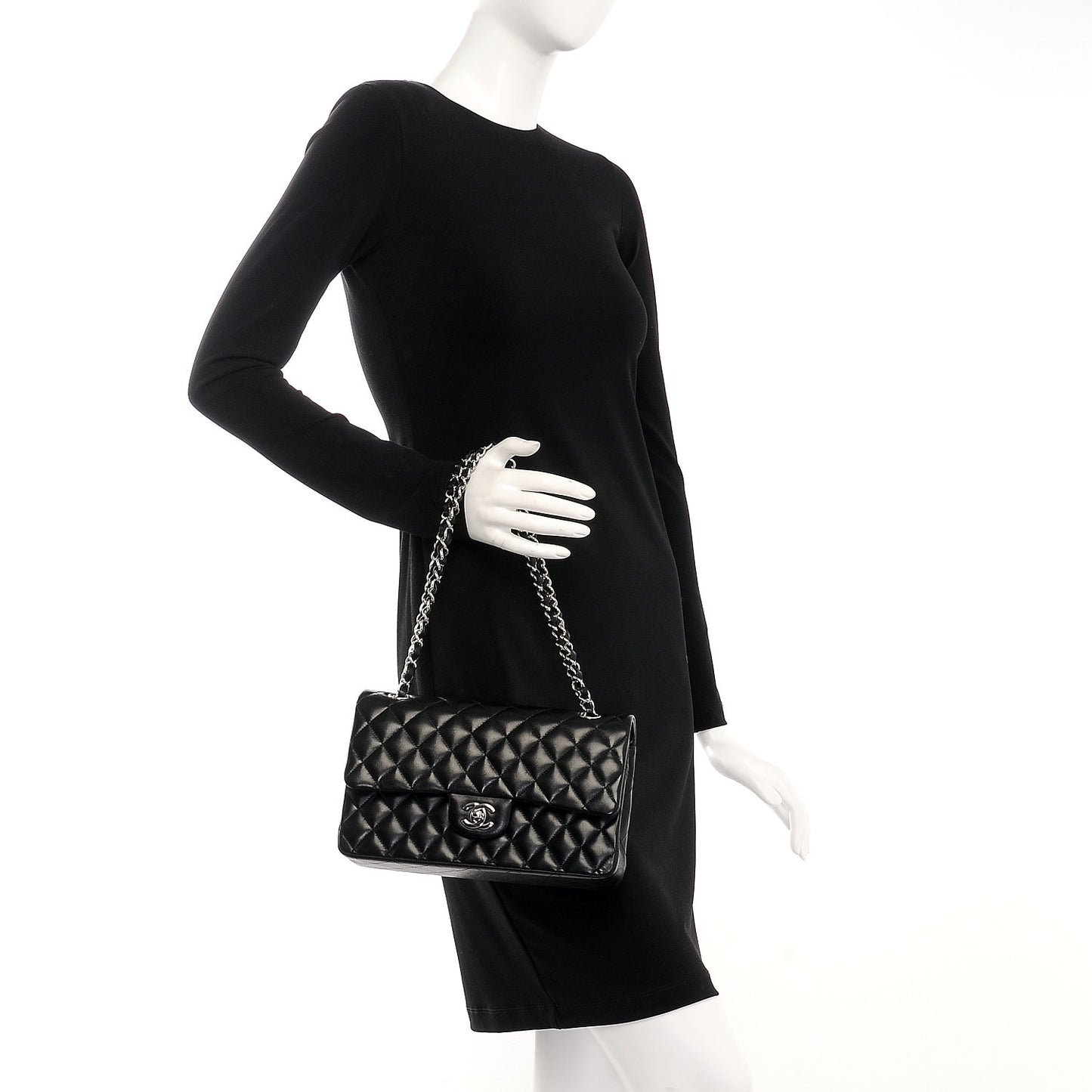 Lambskin Quilted Medium Double Flap Black