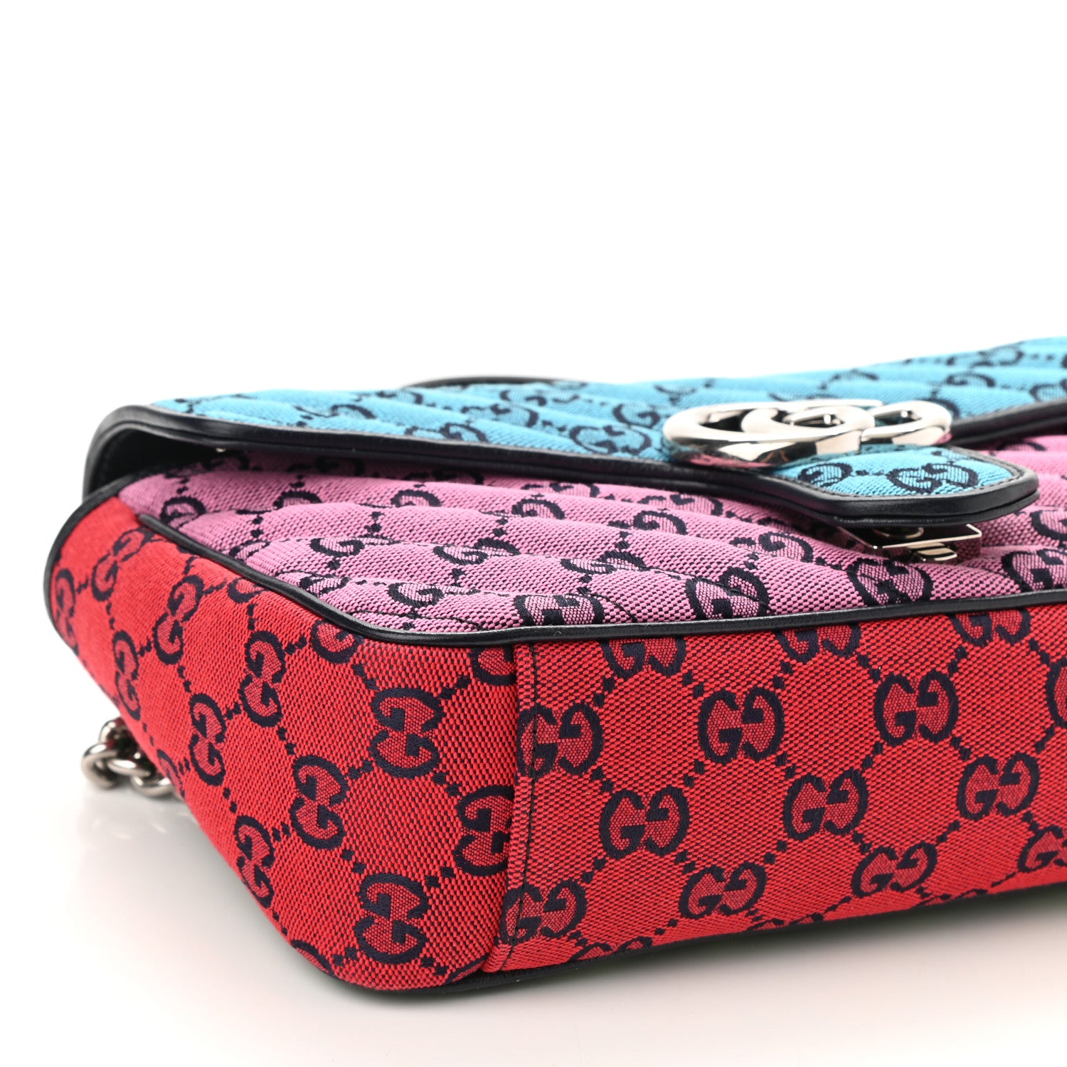 Gucci Monogram Multicolor Matelasse Diagonal Small GG Marmont Shoulder Bag Light Blue Pink Blue Green Red 9 of 10
