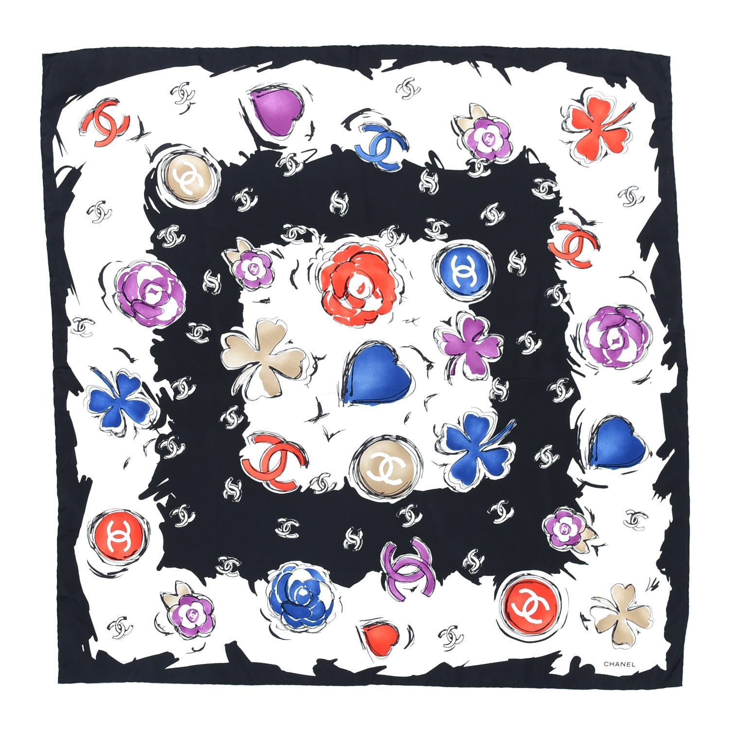 Chanel Silk CC Floral Square Scarf Black Multicolor 1 of 4