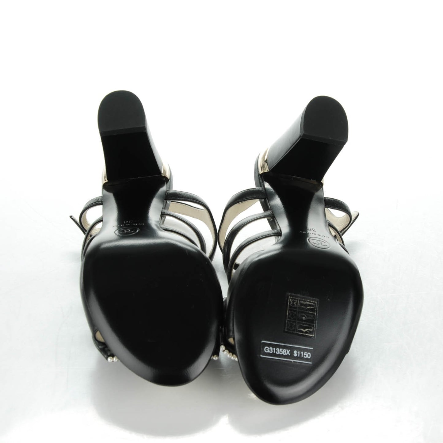 Lambskin Pearl Bow Sandals 36 Black