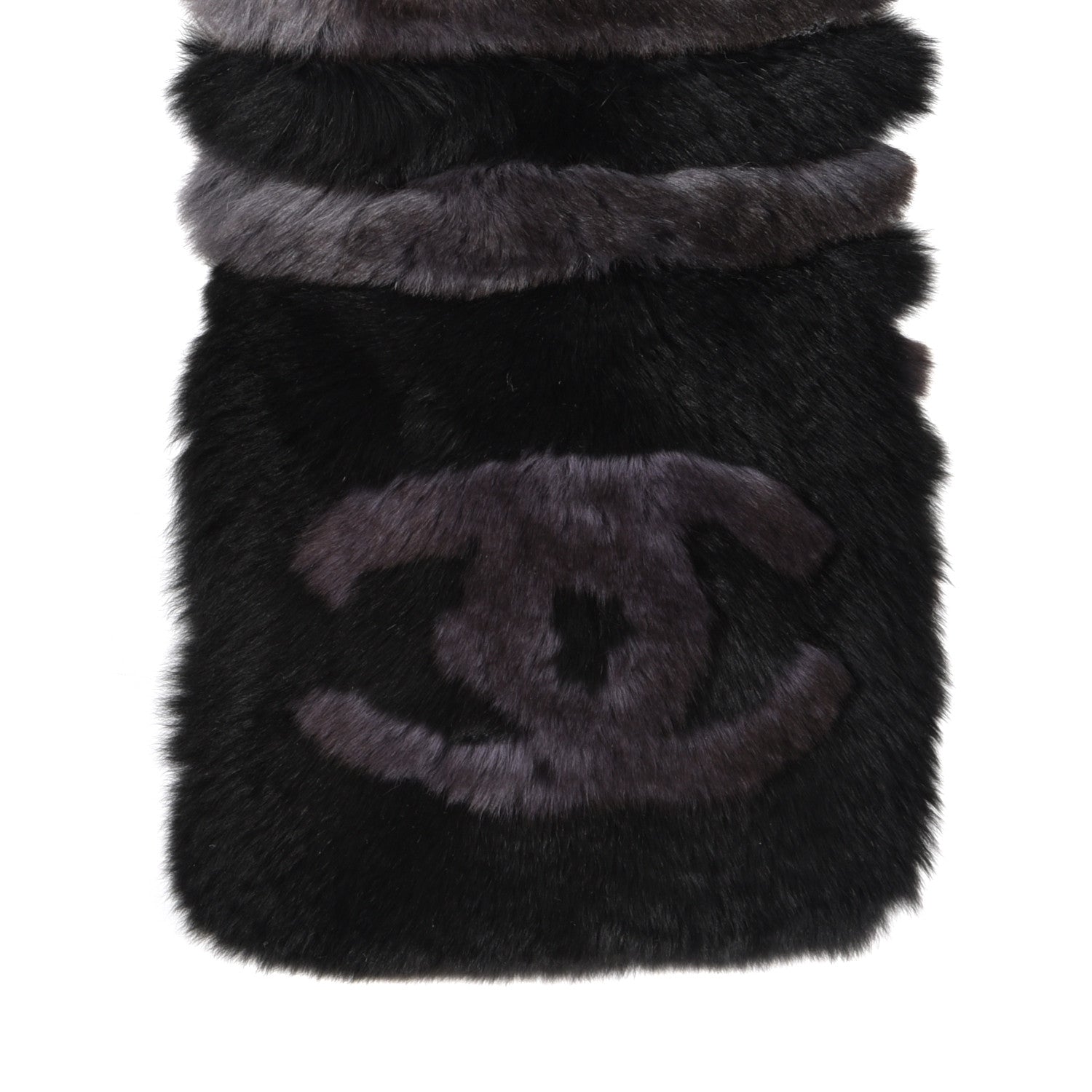 Chanel Orylag Rabbit Fur CC Scarf Black Grey 3 of 4