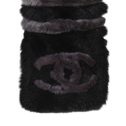 Chanel Orylag Rabbit Fur CC Scarf Black Grey 3 of 4