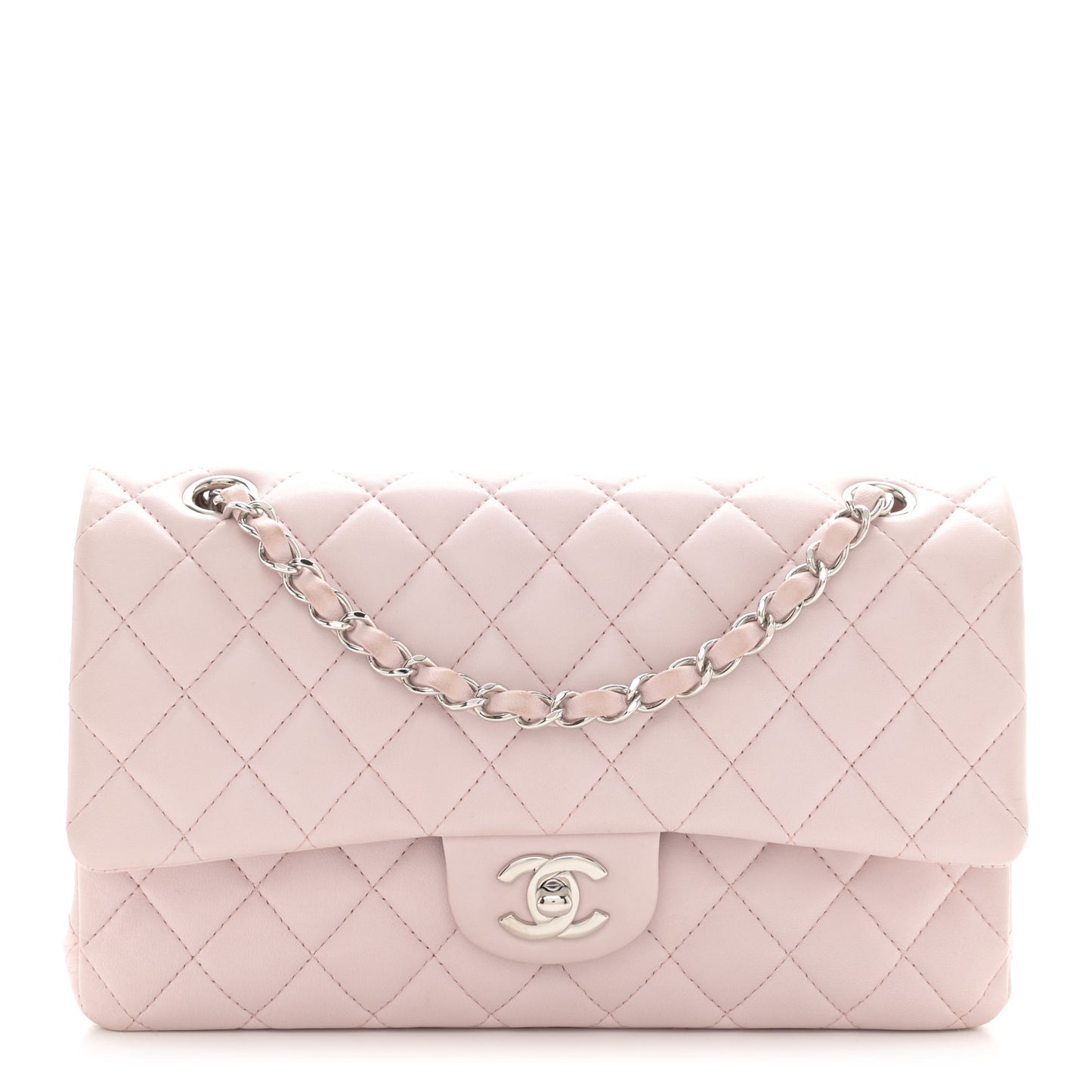 Lambskin Quilted Medium Double Flap Light Pink