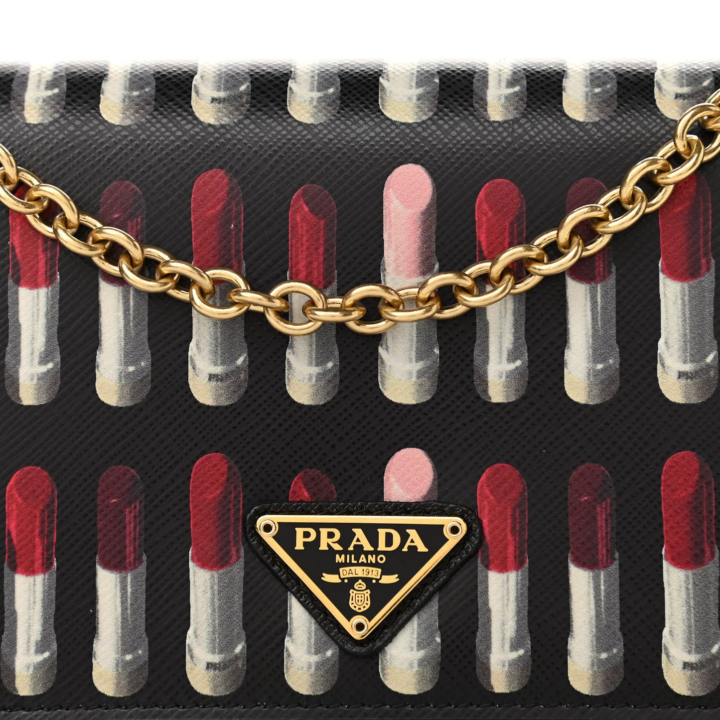 Saffiano Triangle Logo Lipstick Print Mini Crossbody Bag Black