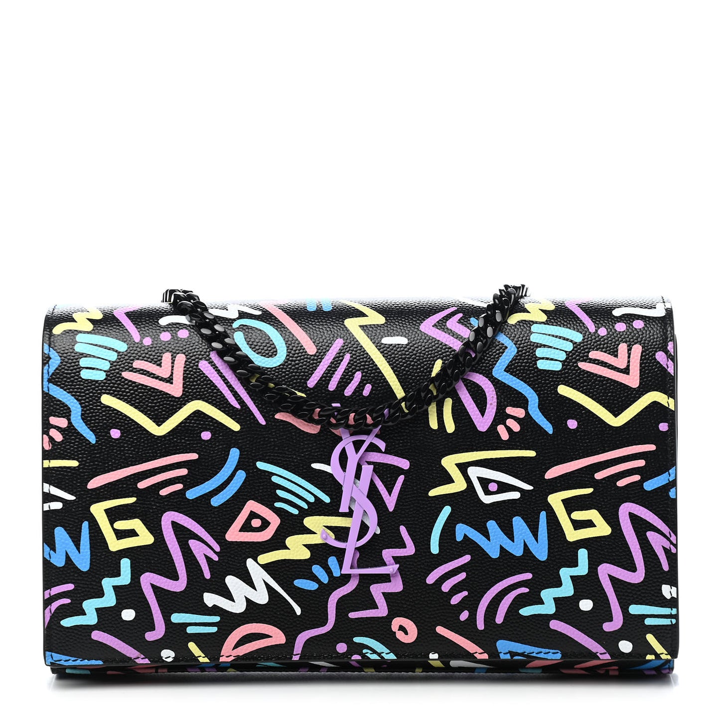 Grain De Poudre Medium Classic Monogram Multicolor Graphic Print Chain Wallet Black