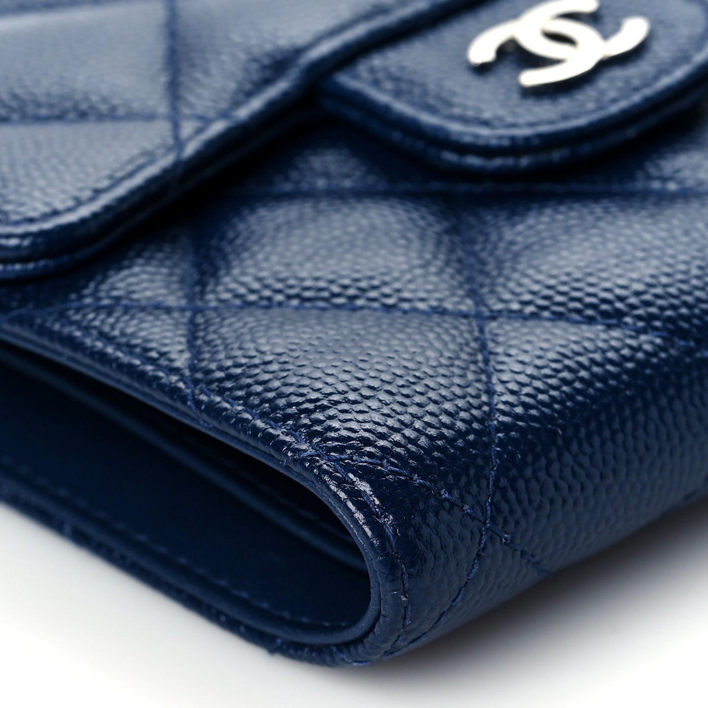 Caviar Quilted Compact Flap Wallet Navy