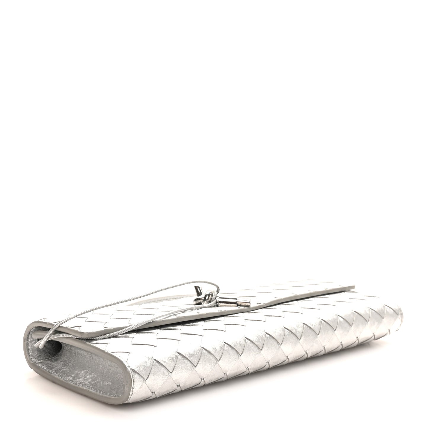 Metallic Lambskin Intrecciato Long Andiamo Top Handle Clutch Silver