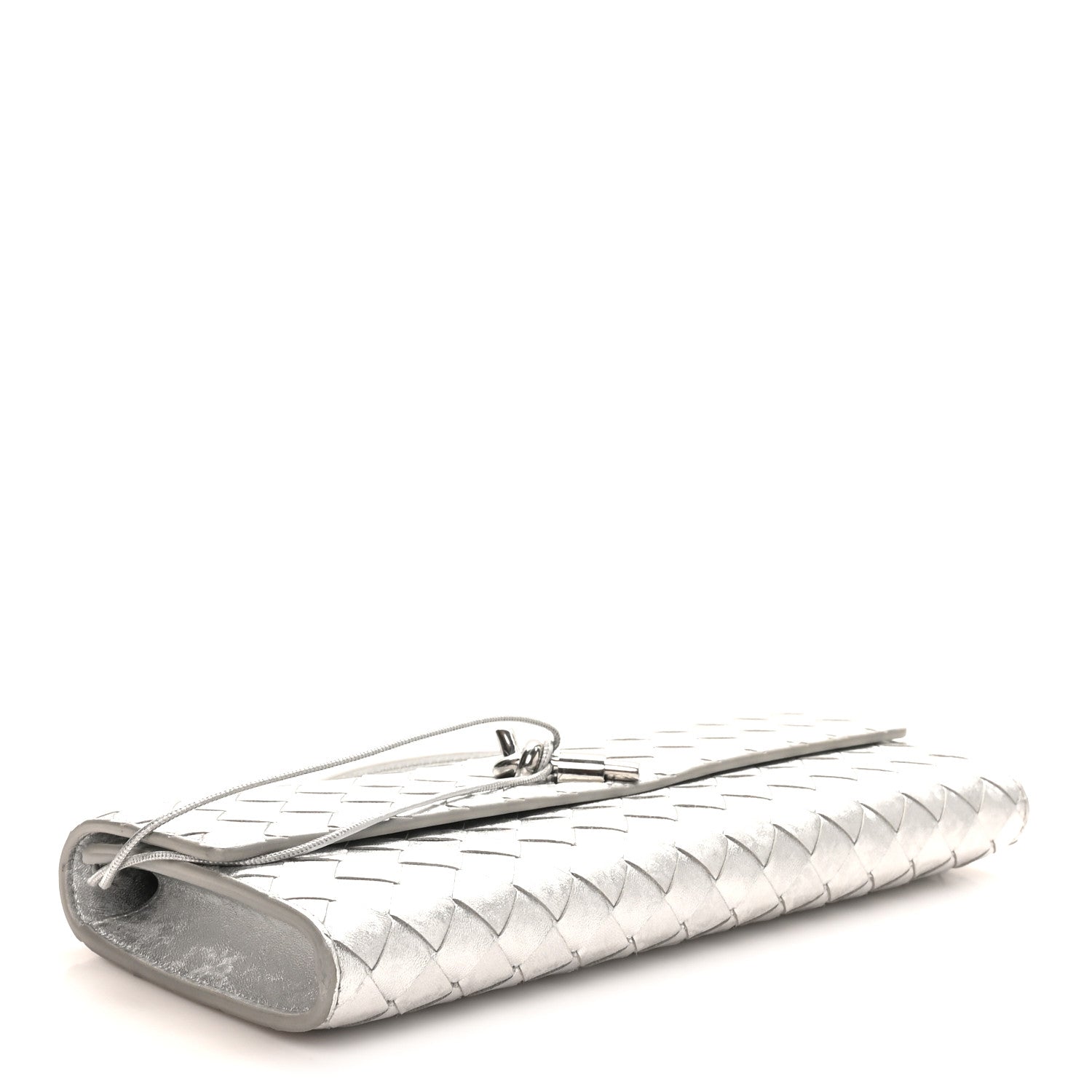 Bottega Veneta Metallic Lambskin Intrecciato Long Andiamo Top Handle Clutch Silver 4 of 7