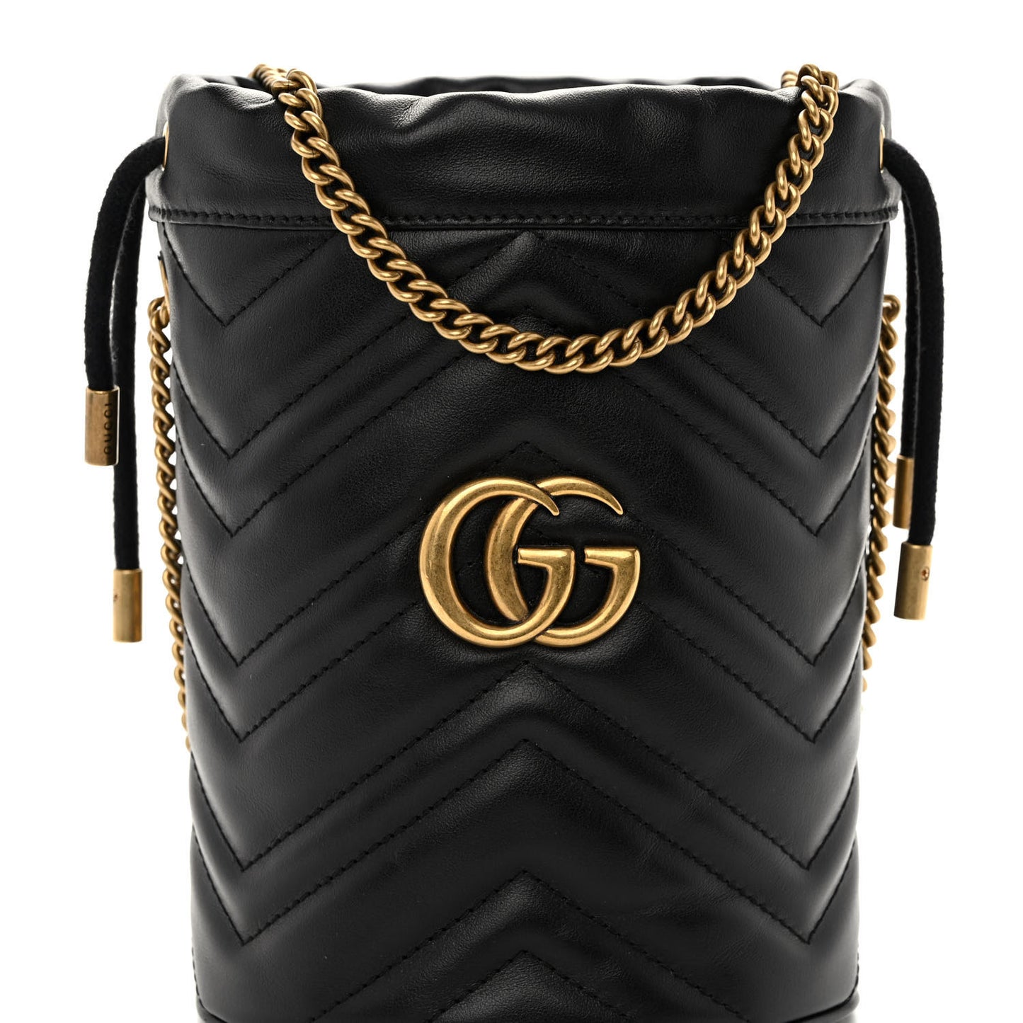 Calfskin Matelasse Mini GG Marmont 2.0 Bucket Bag Black