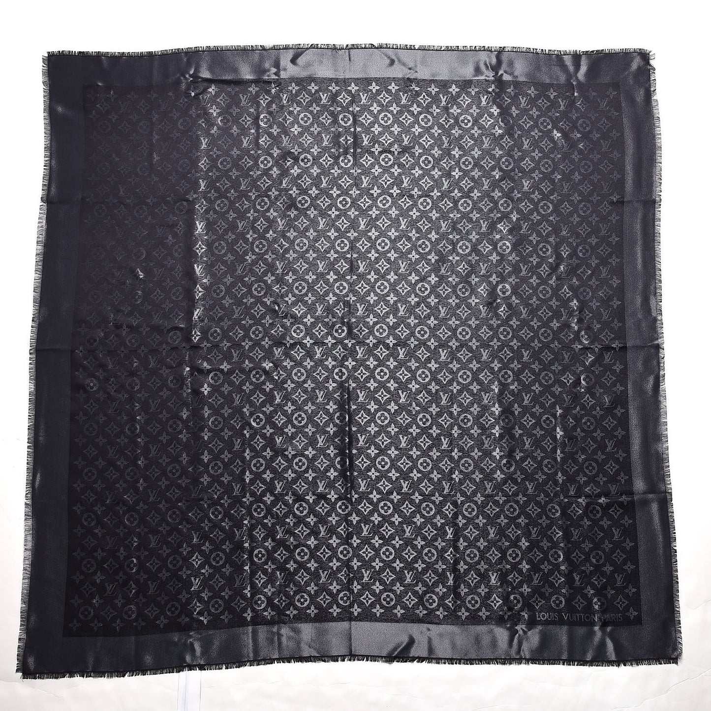 Silk Lurex Wool Monogram Shine Shawl Black
