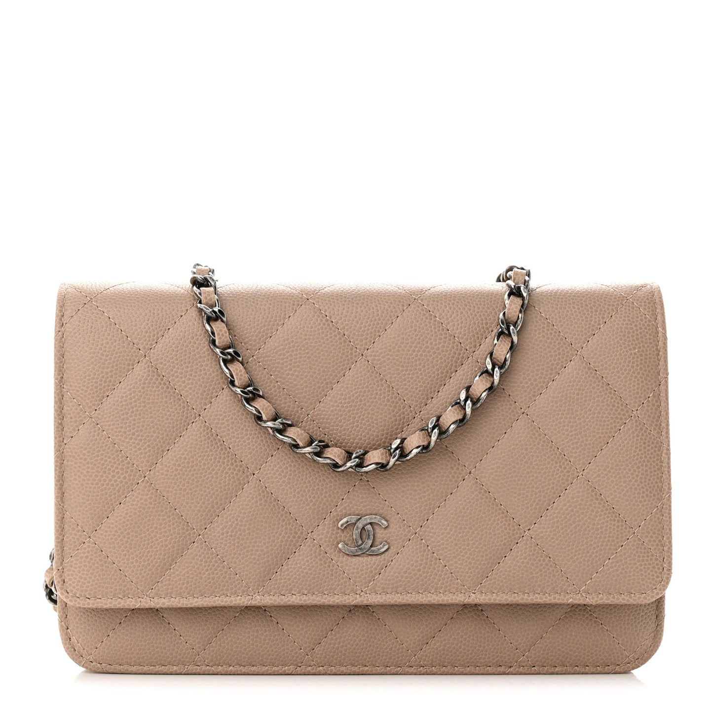 Caviar Quilted Wallet On Chain WOC Beige