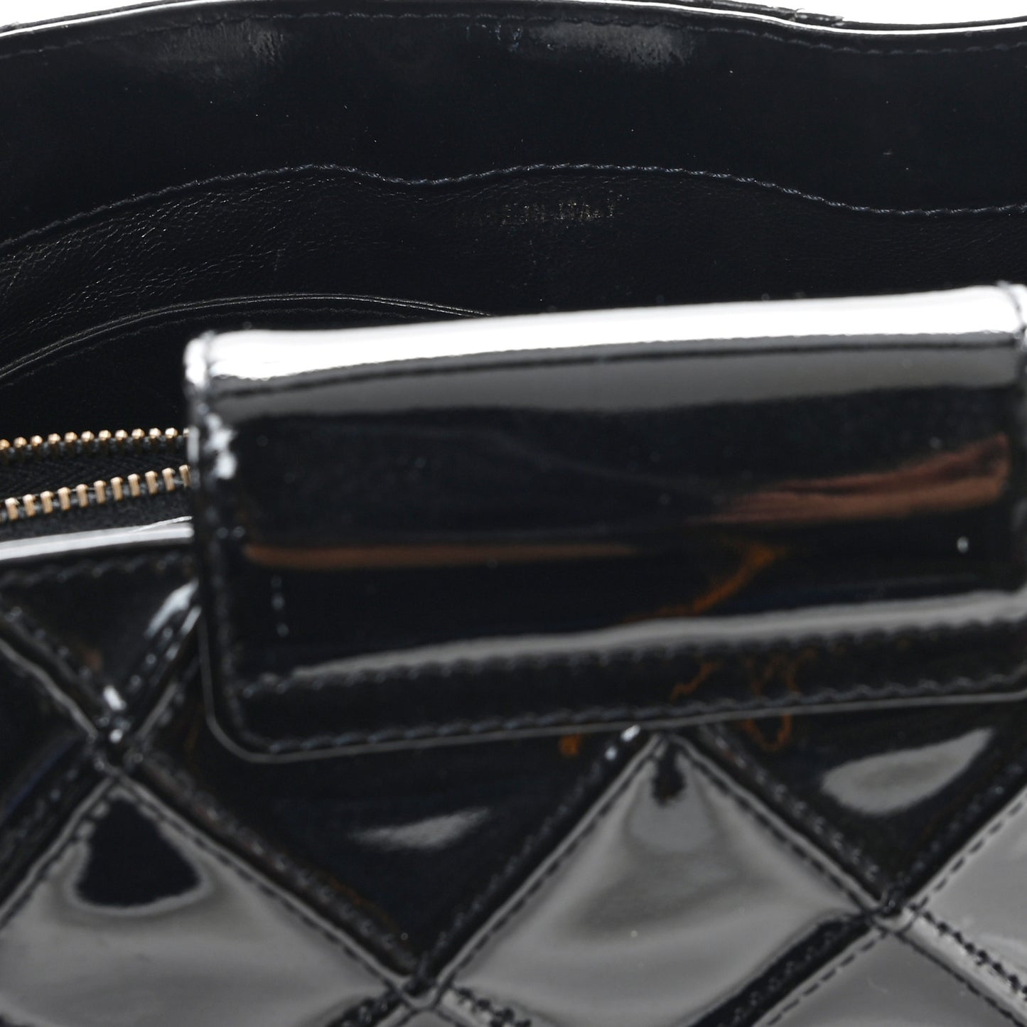 Patent Quilted Shoulder Bag Black
