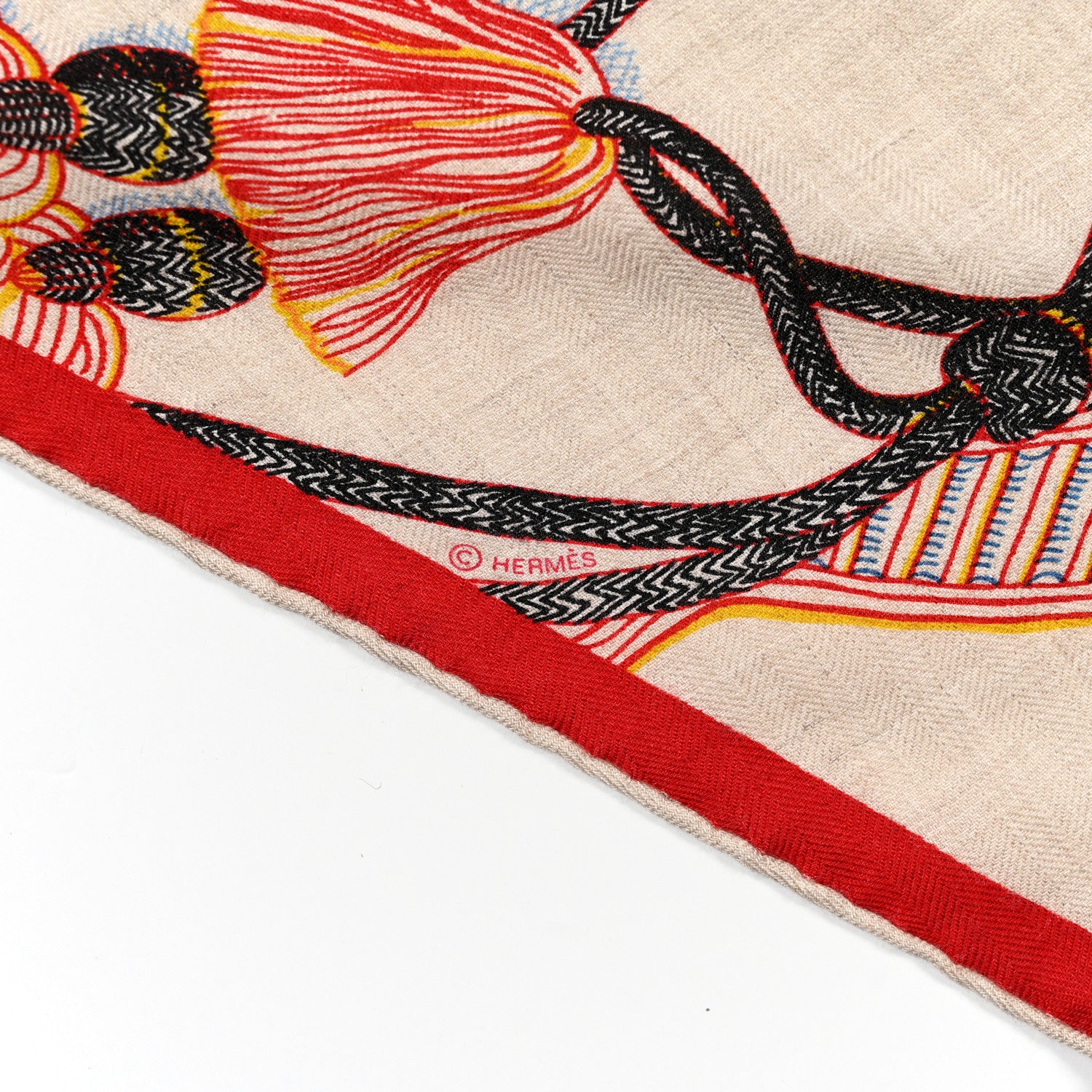 Hermes Cashmere Silk Zouaves Et Dragons Losange Scarf Naturel Rouge Lavande 3 of 3