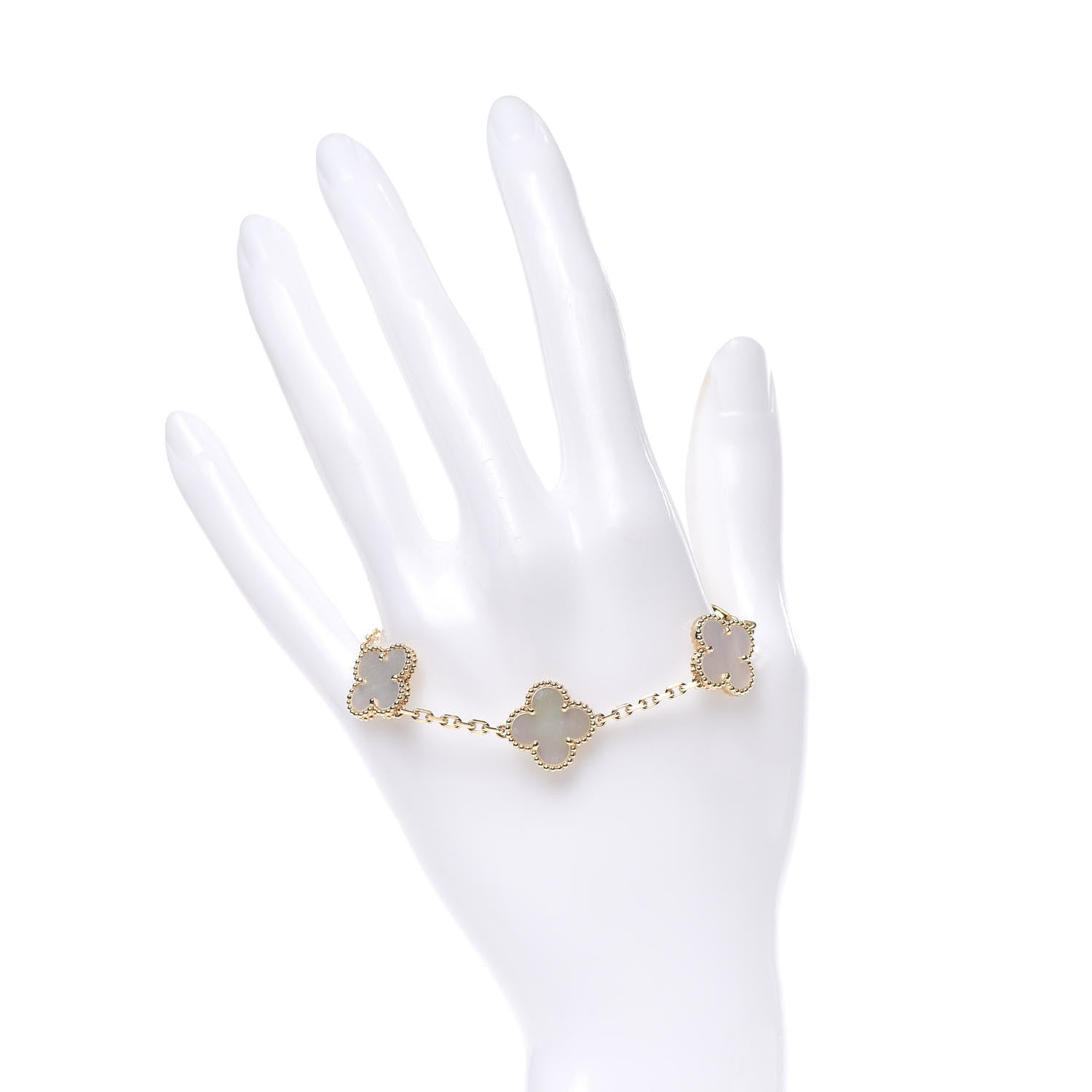 Van Cleef & Arpels 18K Yellow Gold Mother of Pearl 5 Motifs Vintage Alhambra Bracelet 2 of 6