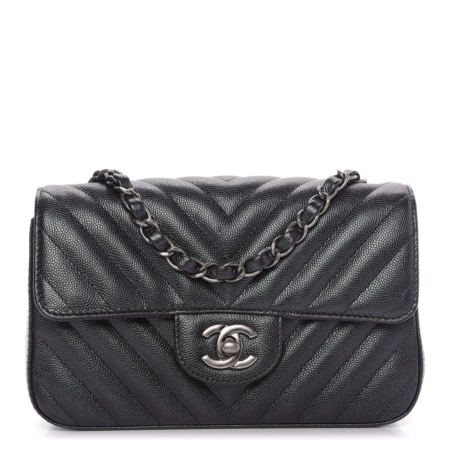 Chanel Iridescent Caviar Chevron Quilted Mini Rectangular Flap Black 1 of 10