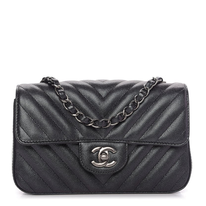 Chanel Iridescent Caviar Chevron Quilted Mini Rectangular Flap Black 1 of 10