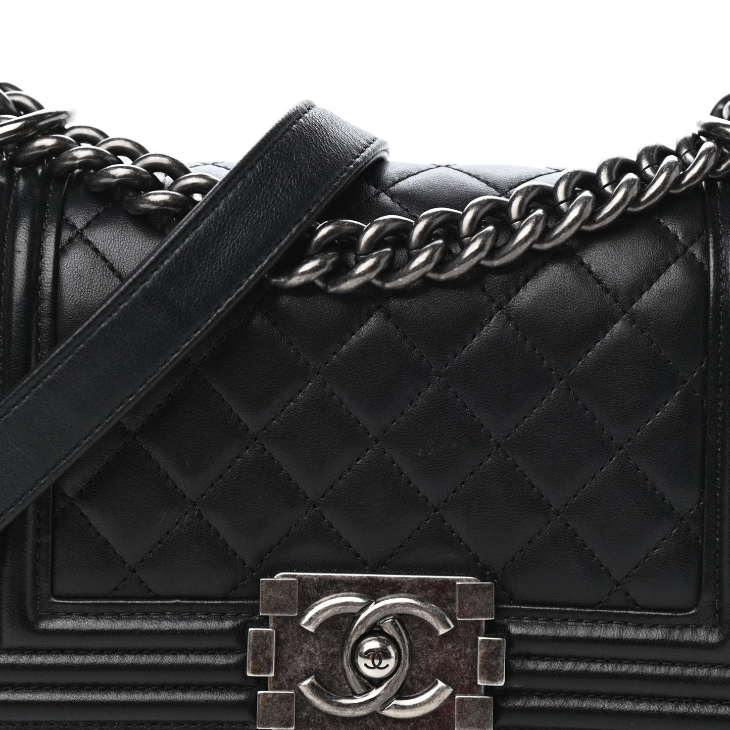 Lambskin Quilted Small Boy Flap Black