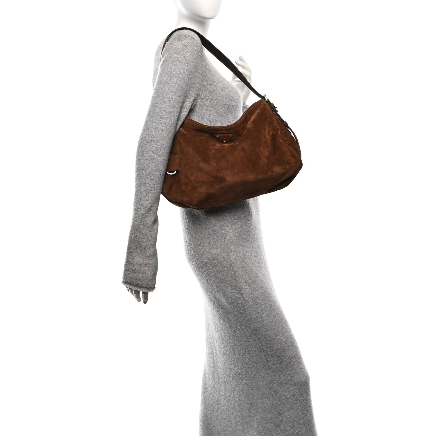 Prada Scamosciato Suede Medium Aimee Shoulder Bag Cacao 5 of 17