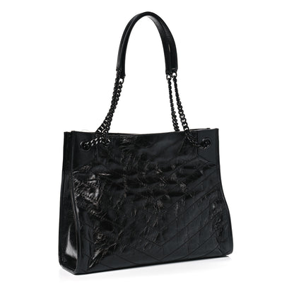 Saint Laurent Crinkled Calfskin Matelasse Monogram Medium Niki Shopper Tote Black 2 of 4