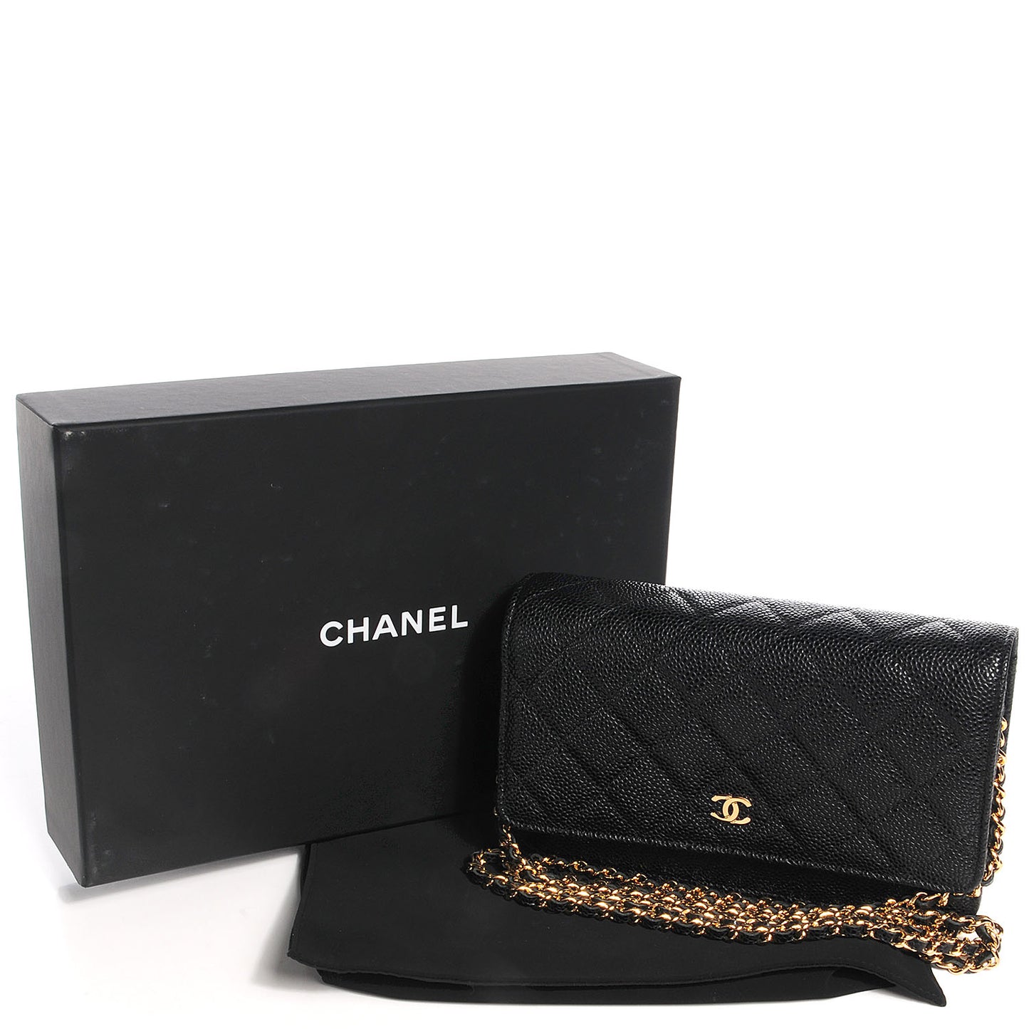 Caviar Quilted Wallet on Chain Black