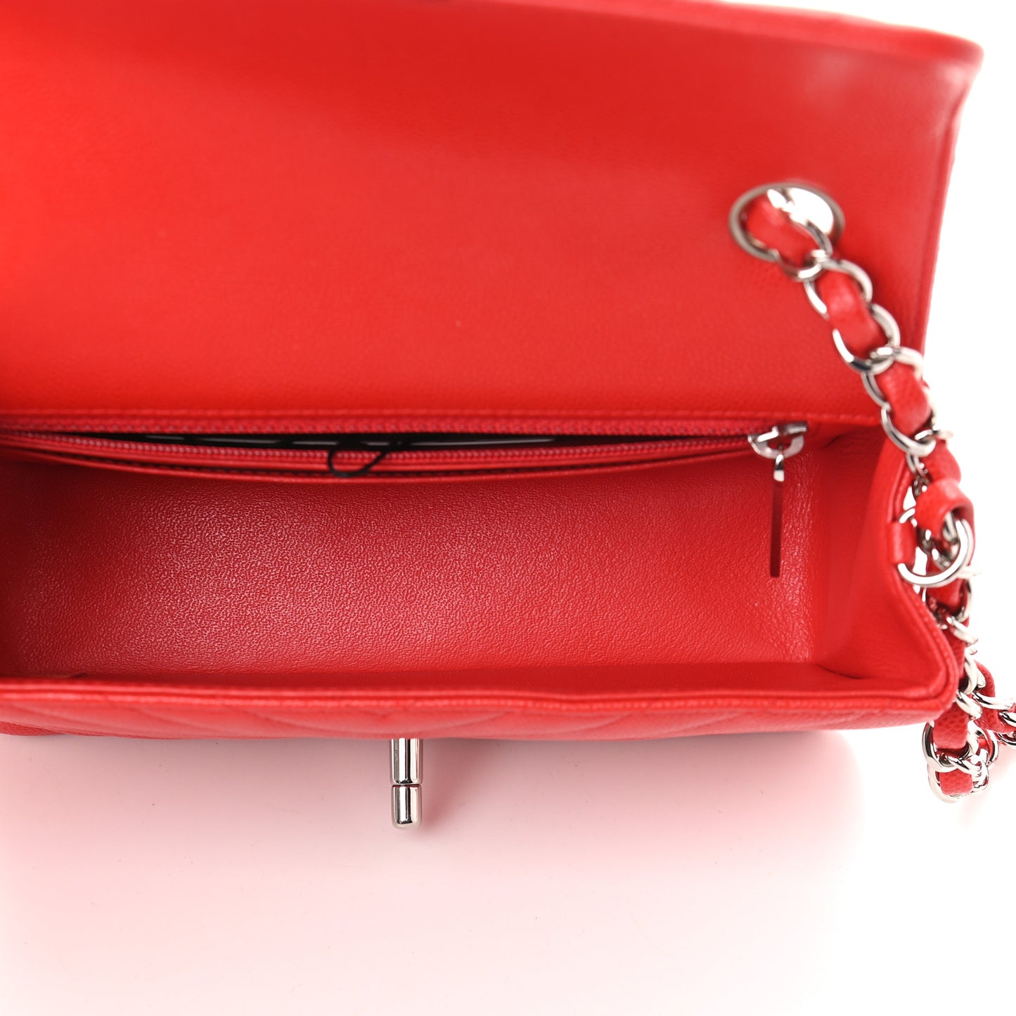 Caviar Chevron Quilted Mini Rectangular Flap Red