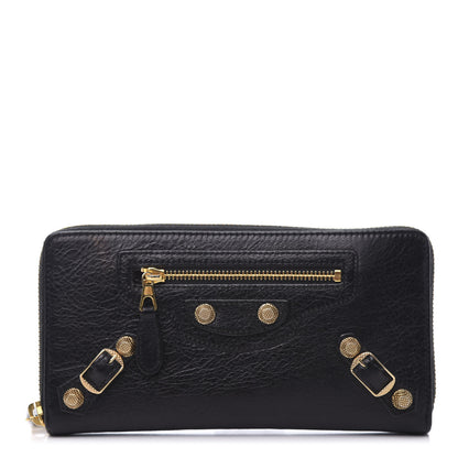 Balenciaga Agneau Giant 12 Gold Hardware Continental Zip Around Wallet Black 1 of 9